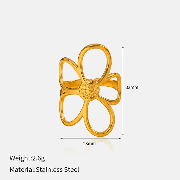Wholesale Women's Gold Plated Titanium Steel And Stainless Steel Flower Ring With Ins Style
