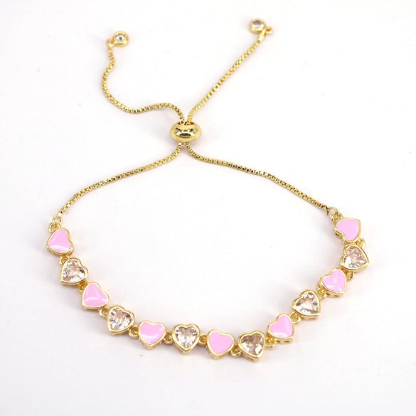 Wholesale Women's Gold Plated Zircon Set Heart Shaped Bracelet
