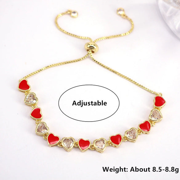 Wholesale Women's Gold Plated Zircon Set Heart Shaped Bracelet