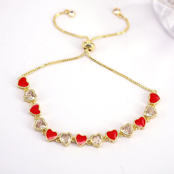 Wholesale Women's Gold Plated Zircon Set Heart Shaped Bracelet