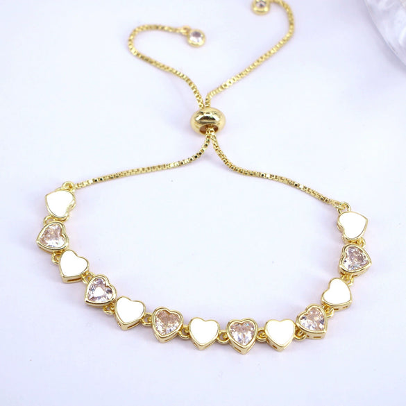 Wholesale Women's Gold Plated Zircon Set Heart Shaped Bracelet