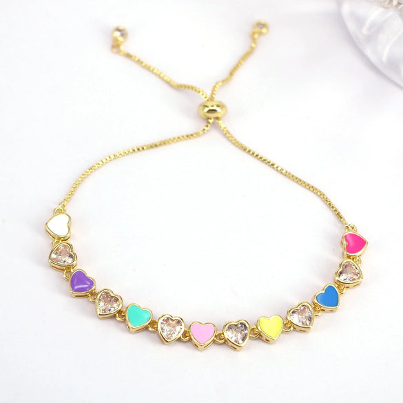 Wholesale Women's Gold Plated Zircon Set Heart Shaped Bracelet