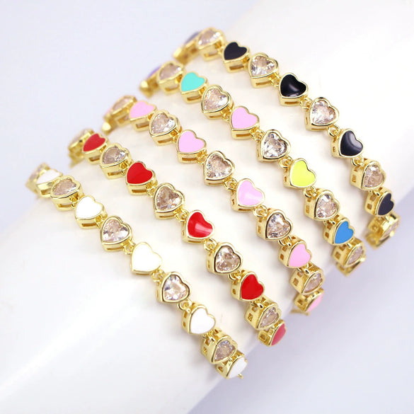 Wholesale Women's Gold Plated Zircon Set Heart Shaped Bracelet