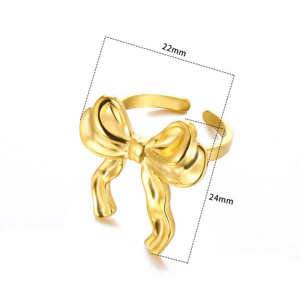 Wholesale Women's Gold Stainless Steel Nonfading Ring With Bow And Geometric Design Electroplated