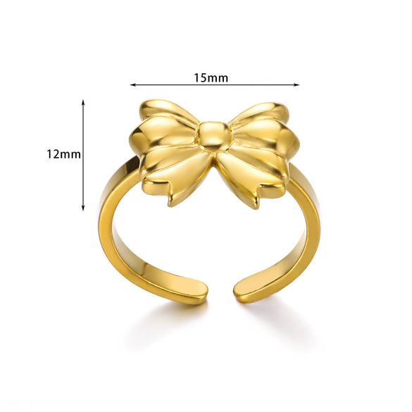 Wholesale Women's Gold Stainless Steel Nonfading Ring With Bow And Geometric Design Electroplated