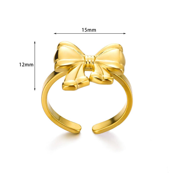 Wholesale Women's Gold Stainless Steel Nonfading Ring With Bow And Geometric Design Electroplated