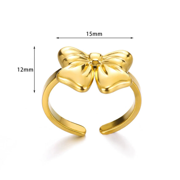Wholesale Women's Gold Stainless Steel Nonfading Ring With Bow And Geometric Design Electroplated
