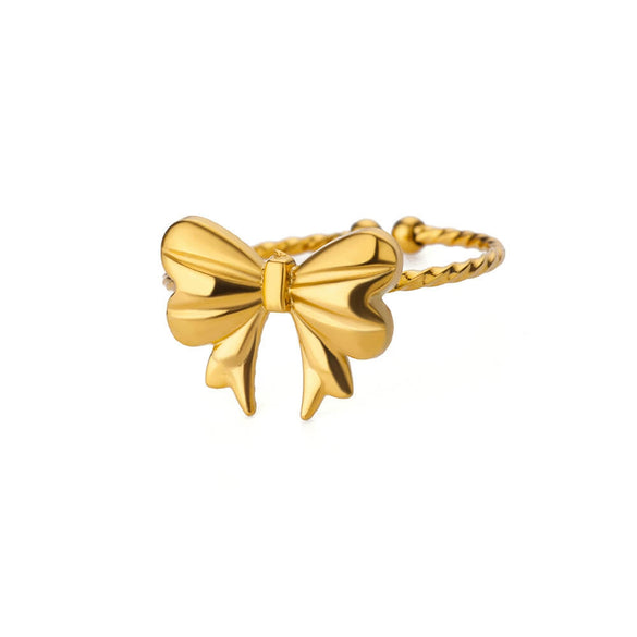 Wholesale Women's Gold Stainless Steel Nonfading Ring With Bow And Geometric Design Electroplated