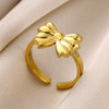 Wholesale Women's Gold Stainless Steel Nonfading Ring With Bow And Geometric Design Electroplated