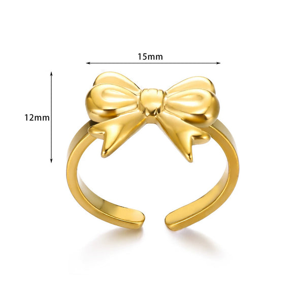 Wholesale Women's Gold Stainless Steel Nonfading Ring With Bow And Geometric Design Electroplated