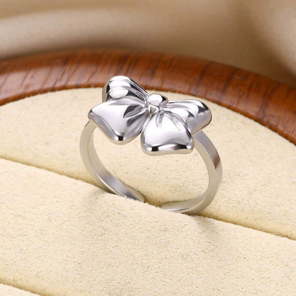 Wholesale Women's Gold Stainless Steel Nonfading Ring With Bow And Geometric Design Electroplated