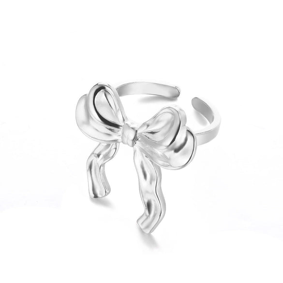 Wholesale Women's Gold Stainless Steel Nonfading Ring With Bow And Geometric Design Electroplated