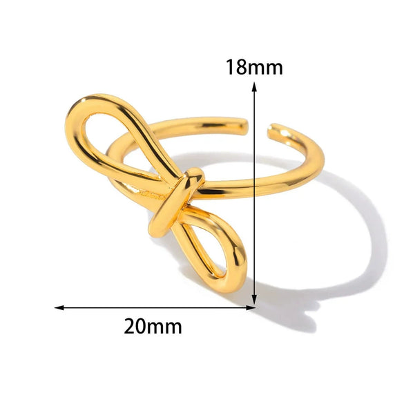 Wholesale Women's Gold Stainless Steel Nonfading Ring With Bow And Geometric Design Electroplated
