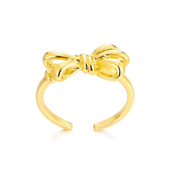 Wholesale Women's Gold Stainless Steel Nonfading Ring With Bow And Geometric Design Electroplated