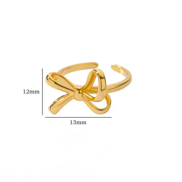 Wholesale Women's Gold Stainless Steel Nonfading Ring With Bow And Geometric Design Electroplated