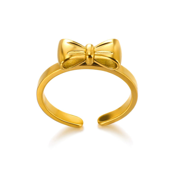 Wholesale Women's Gold Stainless Steel Nonfading Ring With Bow And Geometric Design Electroplated