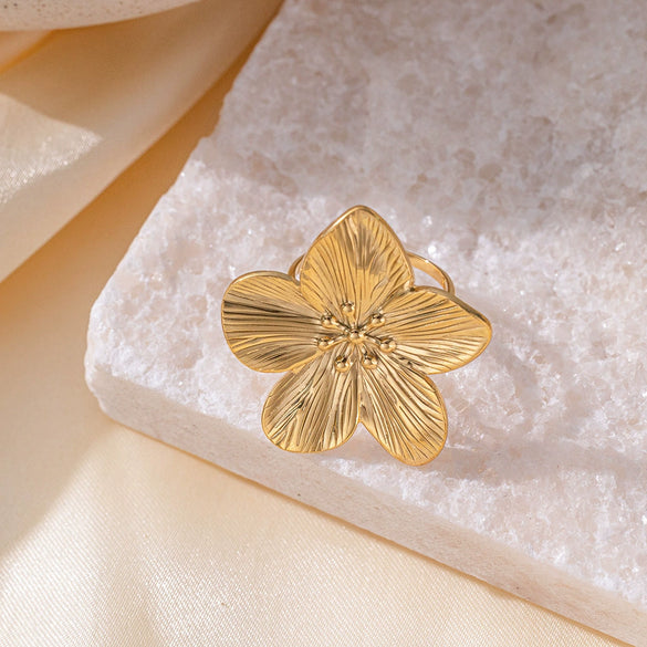 Wholesale Women's Golden Flower Jewelry Set With Plants And Flowers Pattern Made Of Titanium Steel And Electroplated