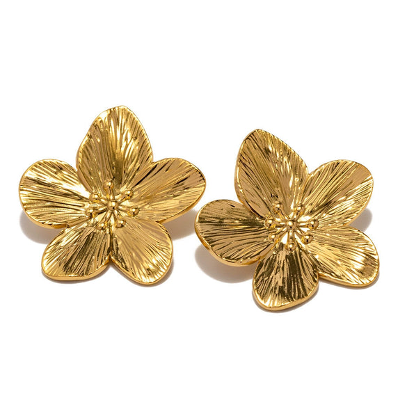 Wholesale Women's Golden Flower Jewelry Set With Plants And Flowers Pattern Made Of Titanium Steel And Electroplated
