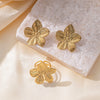 Wholesale Women's Golden Flower Jewelry Set With Plants And Flowers Pattern Made Of Titanium Steel And Electroplated