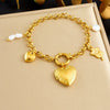 Wholesale Women's Goldplated Carved Stainless Steel Heart Shape Pendant Bracelet