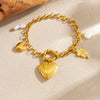Wholesale Women's Goldplated Carved Stainless Steel Heart Shape Pendant Bracelet