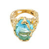 Wholesale Women's Goldplated Geometric Hollow Blue Crystal Ring Jewelry