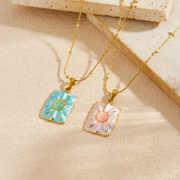 Wholesale Women's Goldplated Stainless Steel Flower Pendant Bamboo Chain Necklace Vintage Pastoral Style