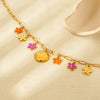 Wholesale Women's Goldplated Stainless Steel Flower Pendant Cross Chain Necklace With Enamel