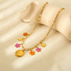 Wholesale Women's Goldplated Stainless Steel Flower Pendant Cross Chain Necklace With Enamel