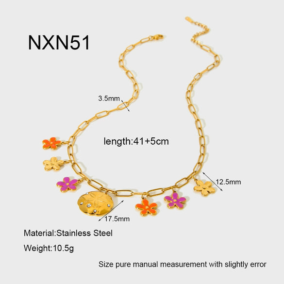 Wholesale Women's Goldplated Stainless Steel Flower Pendant Cross Chain Necklace With Enamel