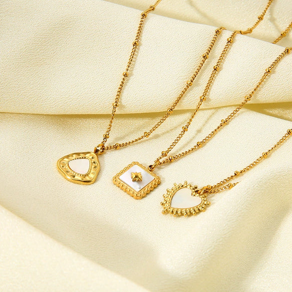 Wholesale Women's Goldplated Stainless Steel Geometric Heartshaped Motherofpearl Pendant Necklace