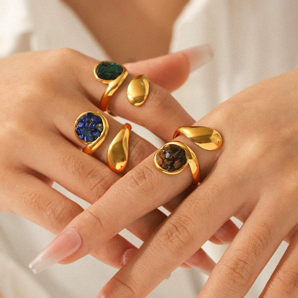 Wholesale Women's Goldplated Stainless Steel Geometric Ring Retro Jewelry