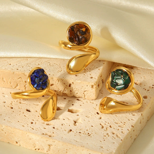 Wholesale Women's Goldplated Stainless Steel Geometric Ring Retro Jewelry