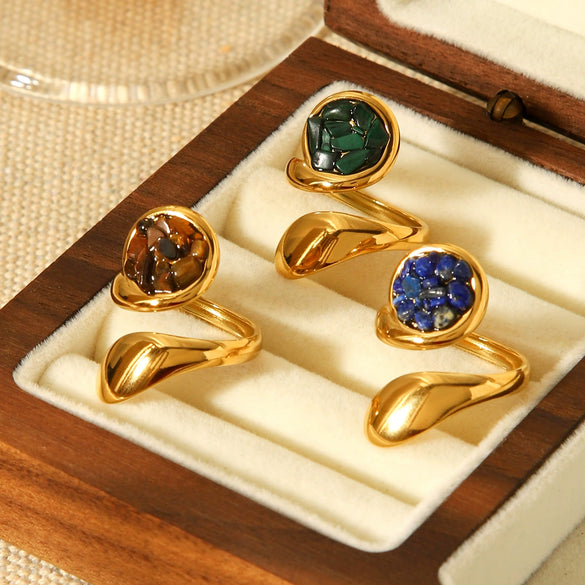 Wholesale Women's Goldplated Stainless Steel Geometric Ring Retro Jewelry