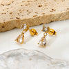 Wholesale Women's Goldplated Stainless Steel Geometric Water Drop Zircon Pendant Necklace And Earrings Jewelry Set With Oshaped Chain