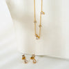 Wholesale Women's Goldplated Stainless Steel Geometric Water Drop Zircon Pendant Necklace And Earrings Jewelry Set With Oshaped Chain