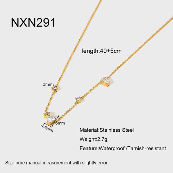 Wholesale Women's Goldplated Stainless Steel Geometric Water Drop Zircon Pendant Necklace And Earrings Jewelry Set With Oshaped Chain