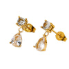 Wholesale Women's Goldplated Stainless Steel Geometric Water Drop Zircon Pendant Necklace And Earrings Jewelry Set With Oshaped Chain