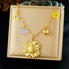 Wholesale Women's Goldplated Stainless Steel Heart Shape And Flower Pattern Hollow Pendant Necklace With Cross Chain