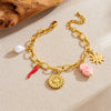 Wholesale Women's Goldplated Stainless Steel Heartshaped Plant Flower Pendant Jewelry Bracelet