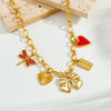 Wholesale Women's Goldplated Stainless Steel Insect Heart Shape Bow Pendant Necklace With Flash O Chain