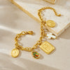 Wholesale Women's Goldplated Stainless Steel Jewelry Set With Cross Crown Roman Numerals Pattern O Word Chain