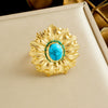 Wholesale Women's Goldplated Stainless Steel Oval Flower Ring Retro Light Luxury Elegant Style