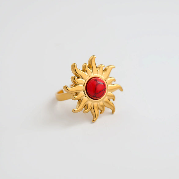 Wholesale Women's Goldplated Stainless Steel Sunflower Flower Ring With Minimalist Design