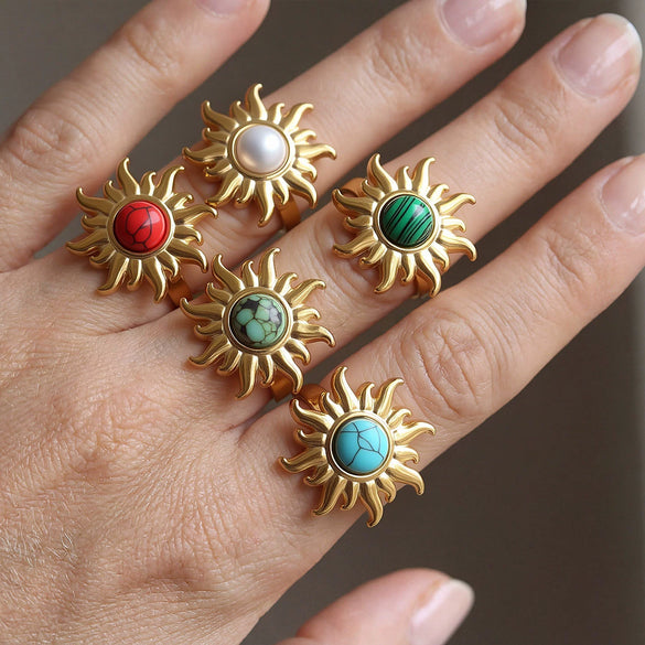 Wholesale Women's Goldplated Stainless Steel Sunflower Flower Ring With Minimalist Design