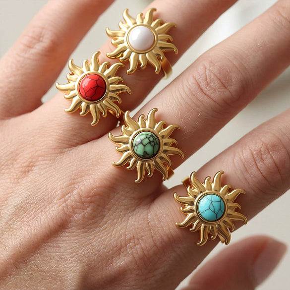 Wholesale Women's Goldplated Stainless Steel Sunflower Flower Ring With Minimalist Design