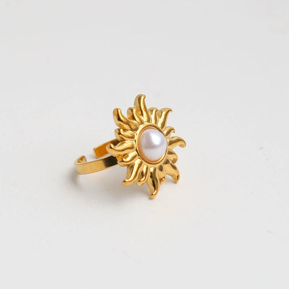 Wholesale Women's Goldplated Stainless Steel Sunflower Flower Ring With Minimalist Design
