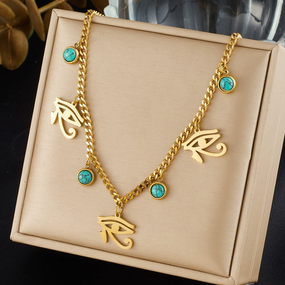 Wholesale Women's Goldplated Stainless Steel Vintage Devil's Eye Pendant Necklace In Maillard Style