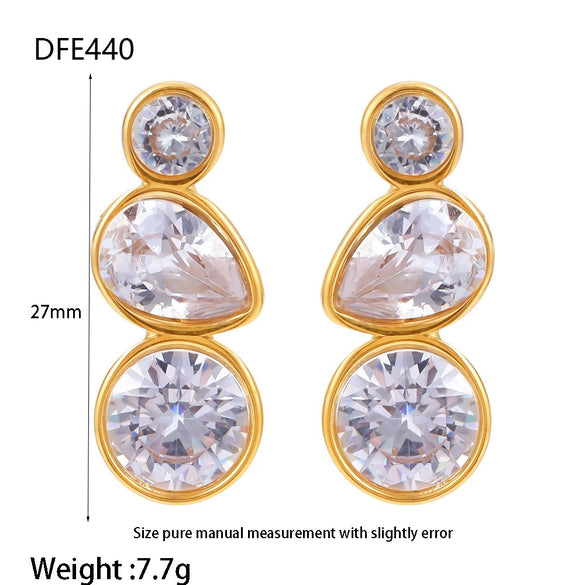 Wholesale Women's Goldplated Stainless Steel Water Drop Zircon Pearl Flower Geometric Earrings