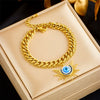 Wholesale Women's Goldplated Titanium Steel Doublelayer Chain Awn Star Eye Pendant Bracelet